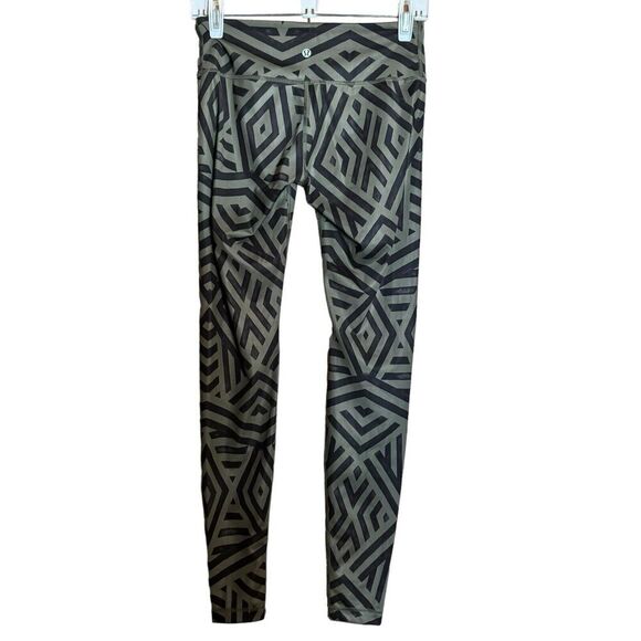 Lululemon Wunder Under Leggings Womens 6 Olive Geo Pattern Activewear Bottoms - Picture 2 of 8